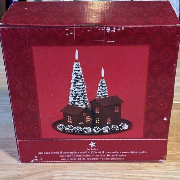 CHRISTMAS Candle Gift Set / Rustic Cabin Luminaries With Pine Forest Candles New - Picture 2 of 9